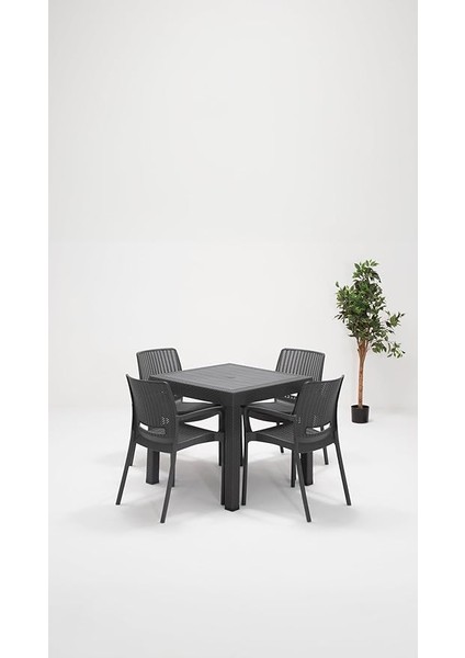 Rattan Lüx 80X80 Bahçe&amp;balkon&amp;teras Masa Seti - Antrasit fiyatları