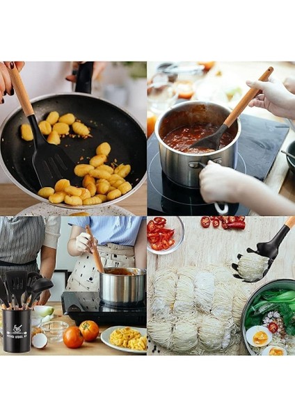 Mikla Isıya Dayanıklı Yanmaz Yapışmaz 33 Parça Silikon Spatula Mutfak Seti Siyah fırsatları