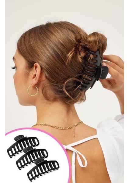 Siyah Büyük Boy Kaydırmaz Mandal Toka Seti, Kadın Çocuk Mandal Toka (11CM) 3'lü Set fiyatları