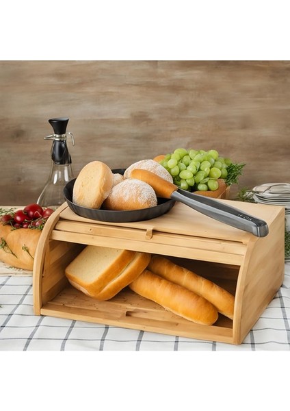 Bambu Sürgülü Ekmek Dolabı Geniş Kapasiteli Doğal Ahşap Ekmeklik Hijyenik ve Şık Saklama Kabı modelleri