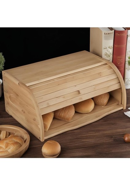 Bambu Sürgülü Ekmek Dolabı Geniş Kapasiteli Doğal Ahşap Ekmeklik Hijyenik ve Şık Saklama Kabı fırsatları