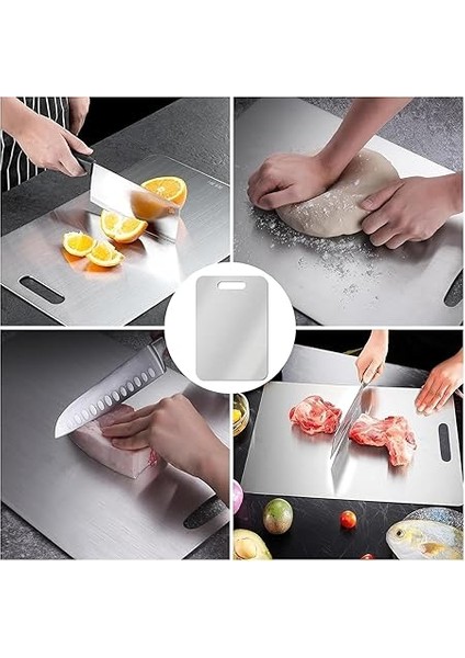 2'li Paslanmaz Çelik Kesme Tahtası Seti Levhası Panosu Kaydırmaz Slikon Ayaklı 24X34CM ve 15X25CM 2mm Gıda Temasına Uygun Antibakteriyel 304 Çelik Cam Kesme Tahtası fiyatları
