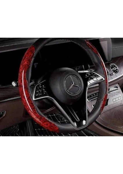 Ahşap Desenli Karbon Fiber Direksiyon Simidi Koruma Kılıfı 2'li Set Kaymaz Dayanıklı Şık ve Ergonomik Araç Direksiyon Kılıfı (Kahverengi)