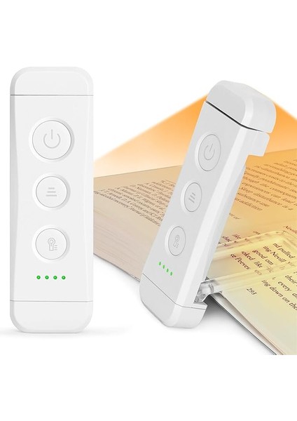 USB Şarj Edilebilir Kitap Işığı, Kitapta Göz Bakımı Okuma Işığı Klipsi, 3 Renk ve 5 Parlaklık Kısılabilir, Taşınabilir ve Esnek, 80 Saate Kadar Uzun Ömürlü (Beyaz)