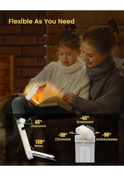 USB Şarj Edilebilir Kitap Işığı, Kitapta Göz Bakımı Okuma Işığı Klipsi, 3 Renk ve 5 Parlaklık Kısılabilir, Taşınabilir ve Esnek, 80 Saate Kadar Uzun Ömürlü (Beyaz) indirimleri