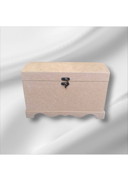 Ahşap Boyanabilir Takı-Makyaj-Aksesuar- Dekoratif Klipsli Orta Boy Çok Amaçlı Sandık Kutu