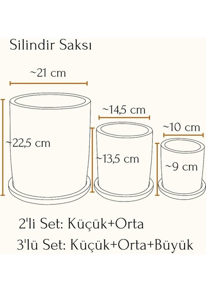 Silindir Saksı+Tabak • Bohem Beyaz (3'lü Set (Küçük+Orta+Büyük)) fiyatları