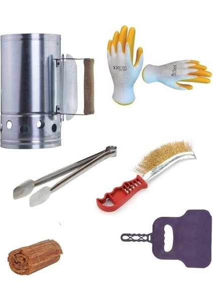 Mangal Kömürü Yakma Seti Barbekü Mangal Yak Kormatik ve Temizleme Hazırlama Alet Seti