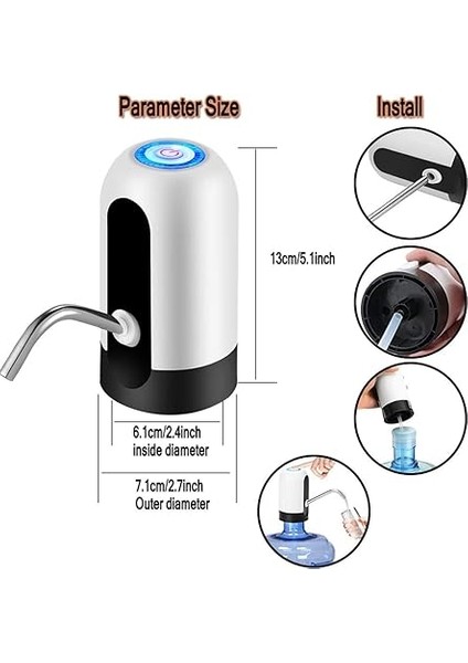 Su Şişesi Pompası, 5 Galon Damacanaya Uygun, USB Şarjlı Otomatik Içme Suyu Pompası, 2-5 Galon Su Şişelerine Uygun, Taşınabilir Elektrikli Su Pompası, Ev, Mutfak, Ofis, Kamp Için indirimleri