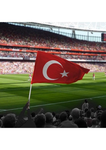 Bayrak Sopalı Türk Bayrağı 100X150 Yüksek Kalite Çift Tarafllı Fabrikasyon Baskı Alpaka Kumaş