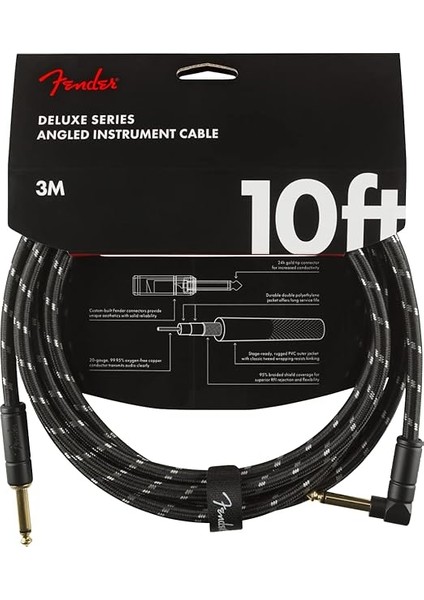 Deluxe Series Instrument Cable Black Tweed Açılı - 3 Metre Enstrüman Kablosu fırsatları