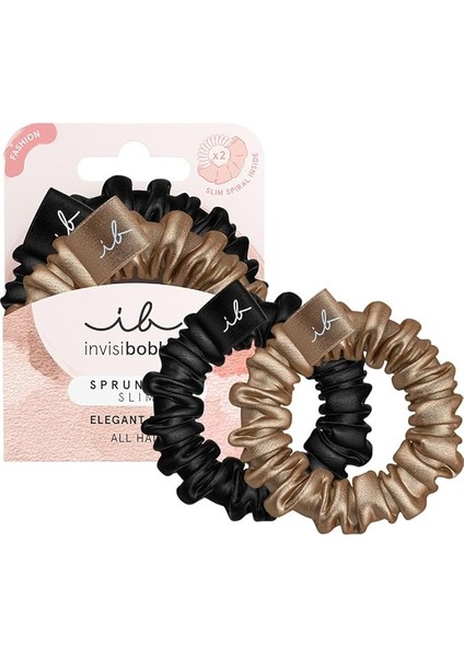 Slim Sprunchie 2li Saç Tokası - Altın ve Siyah Saten Kumaş
