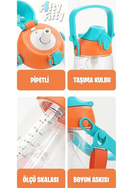 Pipetli 500 ml Boyun Askılı Tritan Çocuk Su Matarası -Kutulu- FFUZ2201500 fiyatları
