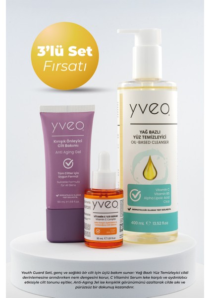 Youth Guard 3 Lü Set – Anti Aging Jel, Yüz Temizleme Yağı, C Vitamini