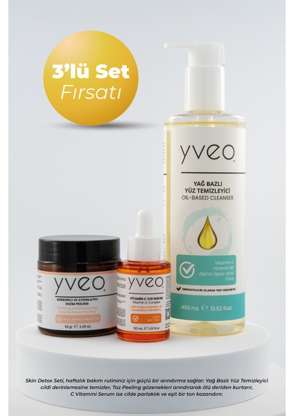 Skin Detox 3 Lü Set – Peeling, Yüz Temizleme Yağı, C Vitamini