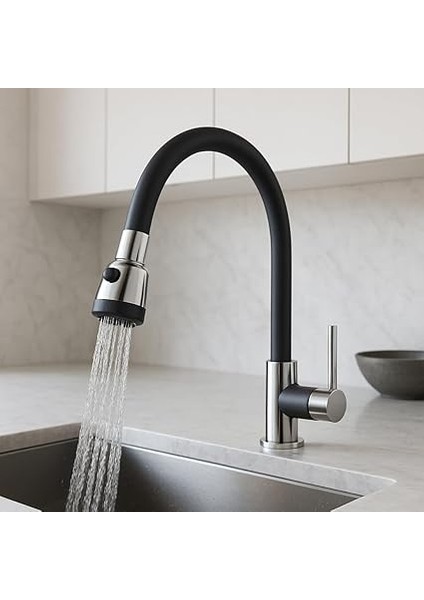 2 Fonksiyonlu Spiral Hortum Musluk Başlığı, Su Tasarruflu Oynar Başlık, 2 Kademeli Akış, Siyah, 25 cm fırsatları