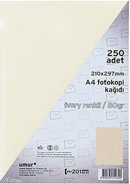 A4 Renkli Fotokopi Kağıdı, Ivory, 250 Yaprak