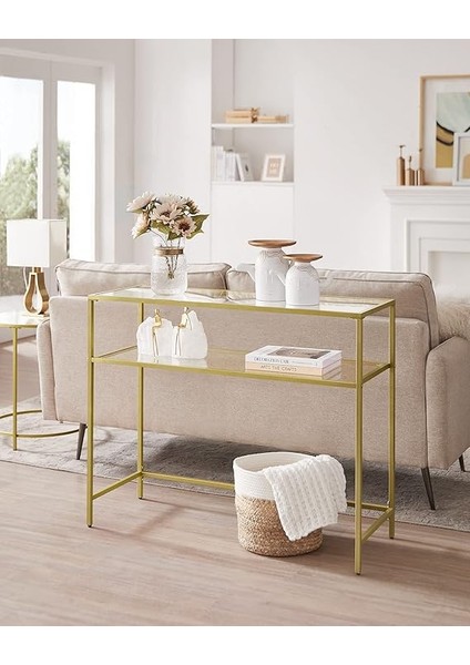 Konsol Sehpası, Yan Sehpa, Sert Cam Yüzey, Modern Koltuk Sehpası, Kolay Kurulum, Ayarlanabilir Ayaklar, Oturma Odası, Koridor, Altın Rengi Şeffaf LGT025A01 fırsatları