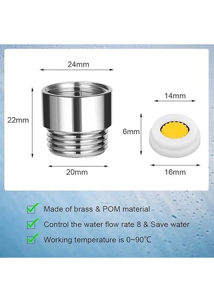 Duş Akış Azaltıcı Sınırlayıcı Seti, Duş Akış Kısıtlayıcı, Su Tasarruflu Musluk Filtresi, 1 Adet Su Tasarruflu Duş Başlığı ve 8 Farklı Akış (4-15L/DAK), Evrensel Musluk Havalandırıcı Yedek modelleri