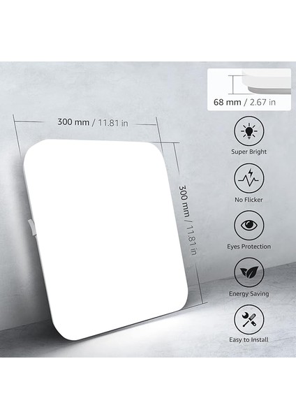 24 W LED Tavan Lambası, IP44 Banyo Lambası, 2400 Lm, Tavan Lambası, Banyo, Koridor, Yatak Odası, LED Lamba, Banyo Lambası, Tavan Için, 5000 K Soğuk Beyaz, Çap 23 cm indirimleri