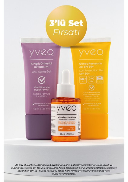 All Day Shield 3 Lü Set – Anti Aging Jel, Güneş Jeli, C Vitamini
