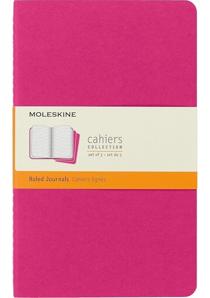 Çizgili Cahier Not Defteri 3'lü Set L Boy Kinetik Pembe