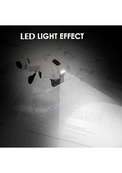 Kafa Bandı Büyüteç Gözlüğü, LED Işıklı, Eller Serbest Arama, Kuyumcu, Saatçi Hobi, 5 Lens, 1.0x 1.5x 2.0x 2.5x 3.5x (Tekrar Kullanılabilir) modelleri