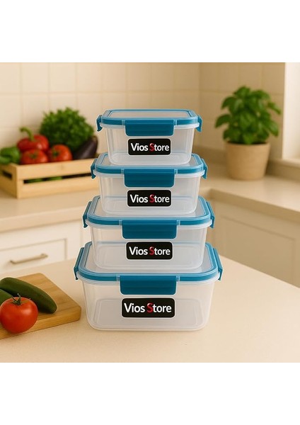 Store 4’lü Kilitli Saklama Kabı Seti – Sızdırmaz Kapaklı, Farklı Boy ve Renklerde, Bpa Içermez, Plastik Gıda Saklama Kutusu (Mavi)