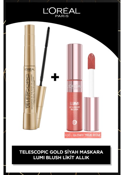 L’oréal Paris Lumi Blush Likit Allık - Glowy True Rose & L'oréal Paris Telescopic Maskara