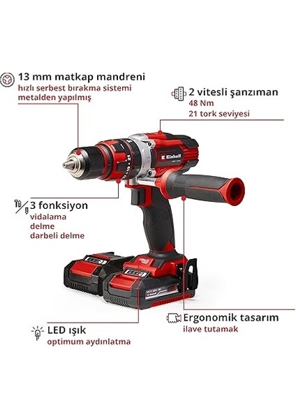 Akülü Darbeli Vidalama Te-Cd 18/48 Li-I Kit Power X-Change (18 V, 48 Nm, Darbeli Delme Fonksiyonu, 13 mm Mandren, 2 Vites, Çanta, 2x 2,0 Ah Akü + Şarj Cihazı Dahildir) - 4513935 fırsatları