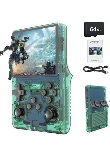 64GB Elde Taşınabilir Retro Oyun Konsolu, Dahili 15000+ Klasik Oyunlar, 3.5 Inç Hd Mıpı IPS Ekranlı Linux Sistemi, 3500MAH Taşınabilir Oyun ve Eğlence Cihazı (Yeşil, 64GB)