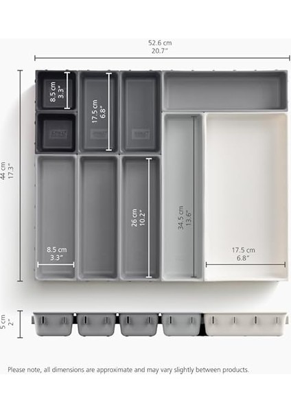 Joseph Blox 10 Parçalı Mutfak Çatal Bıçak Takımı, Kırtasiye Aleti, Modüler Çekmece Düzenleyici Seti, Gri fiyatları