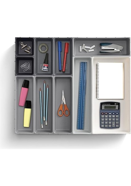 Joseph Blox 10 Parçalı Mutfak Çatal Bıçak Takımı, Kırtasiye Aleti, Modüler Çekmece Düzenleyici Seti, Gri modelleri