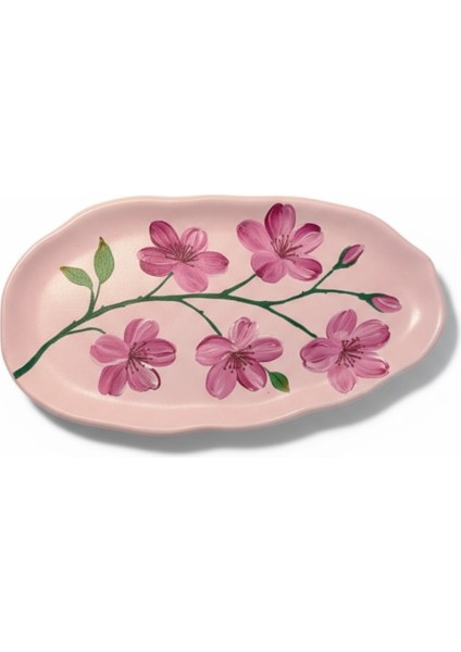 Pembe Çiçek Desenli Dekoratif Kayık Tabak – 28,5 cm x 16,5 cm fırsatları