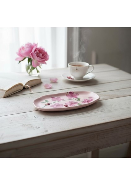 Pembe Çiçek Desenli Dekoratif Kayık Tabak – 28,5 cm x 16,5 cm indirimleri