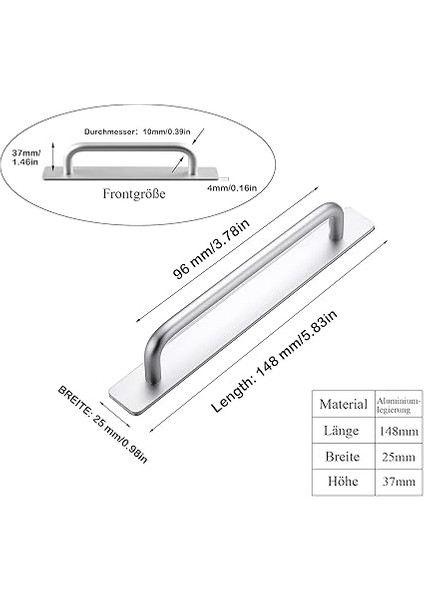 2 Adet Kendinden Yapışkanlı Mobilya Kulpları, Alüminyum Dolap Kulpları, Çekmece Kulpları, Kapı Kolları, Delmeden Elbise Dolabı, Mutfak, Sürgülü Kapı, Balkon Kapısı Için Sap (148 Mm, Gümüş) fiyatları