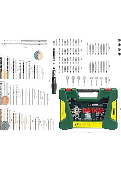 Home And Garden Accessories 91 Adet V-Line Titanyum Matkap ve Uç Seti (Ahşap, Taş ve Metal Için, Cırcırlı Tornavida ve Manyetik Çubuk Dahil, Delme ve Vidalama Aletleri Için Aksesuarlar) modelleri