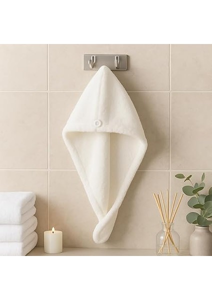 Saç Havlusu Peluş Kumaş Hızlı Kuruma Düğmeli Asılabilir Hafif Banyo Bonesi Yıkanabilir Beyaz 40X50CM modelleri