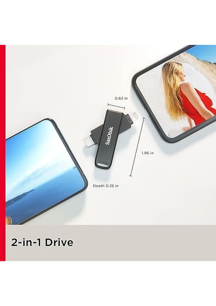 Ixpand Luxe Flash Sürücü 2'si 1 Arada iPhone Bellek 64GB (Ipad Uyumlu, Otomatik Yedekleme, Usb-C ve Lightning Bağlantı Noktası, Şifre Koruması, Ixpand Uygulaması), Gümüş modelleri