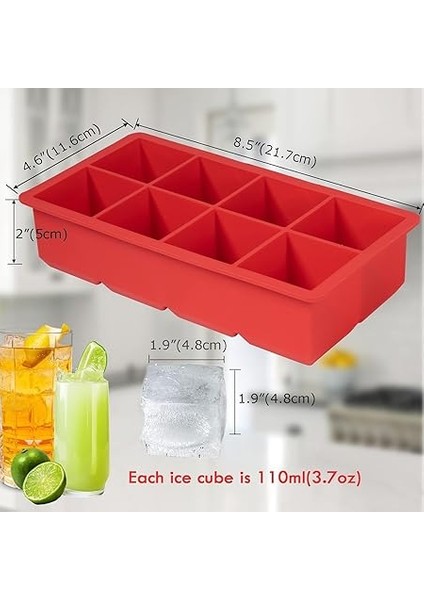 Kapaklı Silikon Buz Kalıbı - Bpa Içermeyen, Viski ve Kokteyller Için Büyük Buz Kalıpları, 2 Inç Büyük Buz Küpleri Yapmak Için Kolayca Çıkarılabilen Silikon Buz Kalıbı, Kırmızı fırsatları