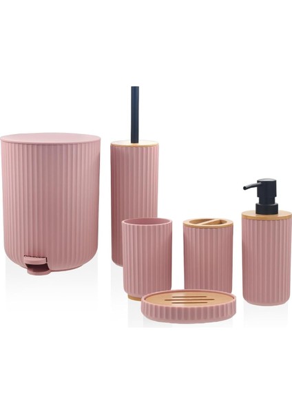 Mia Stripe Banyo Seti Pembe 6 Parça