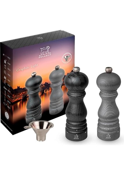 Paris Grafit Işık U'select Tuz ve Karabiber Değirmeni Seti, 18CM/7IN. Tuz ve Karabiber Poşeti ve Paslanmaz Çelik Huni Içerir