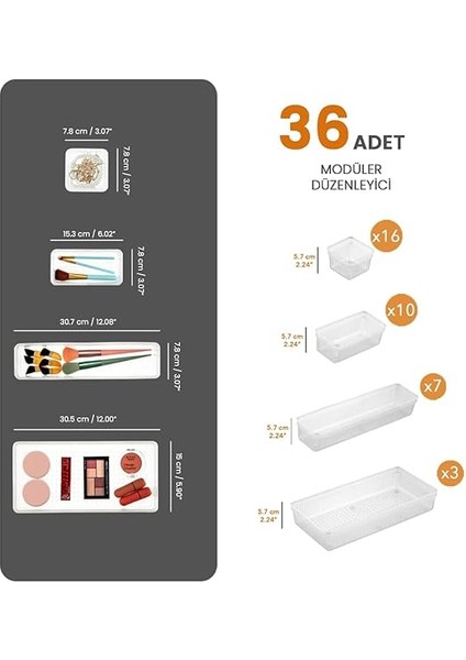 Home 36'lı Mega Set Modüler Çekmece Içi Organizer - Banyo Takı Aksesuar Düzenleyici Şeffaf fiyatları