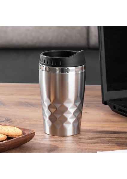 05554 Paslanmaz Çelik Kupa Sızdırmaz Çelik Termos Araç Termosu El Termosu Yalıtımlı Bardak 350ML -Gümüş