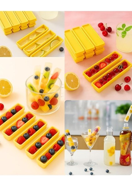 Adet Dikdörtgen Kapaklı Çubuk Şekilli Silikon Buz Kalıbı Kahve Kokteyl Içecek Sunum Buzluk 13 cm