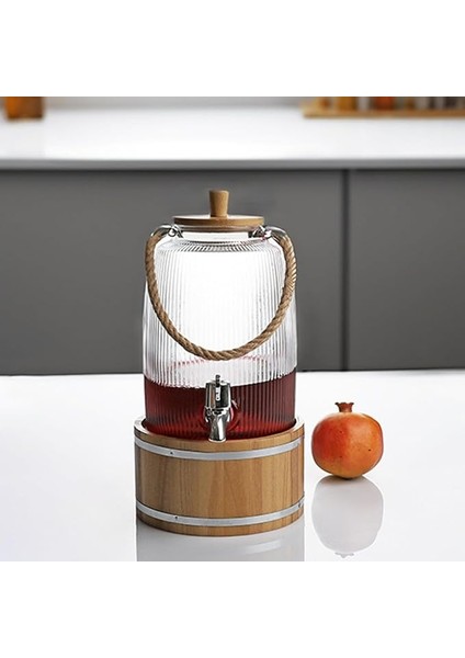 Musluklu Cam Içecek Sebili 3 L Bambu Standlı, Halat Kulplu Şık Sunum Damacanası Su Sebili