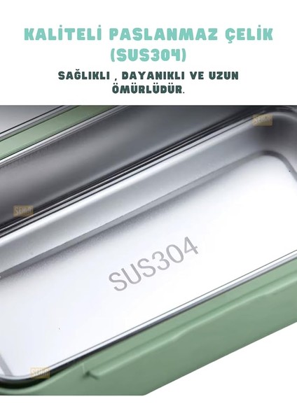 Bento 1100ML Lunchbox Tek Katlı 2 Bölmeli Paslanmaz Çelik Sefer Tası Yemek Kutusu (Yeşil) fırsatları