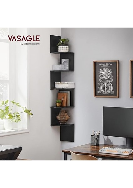 Köşe Rafı, 5 Raflı Duvar Rafı, Asma Raf, Mutfak, Yatak Odası, Oturma Odası, Çalışma Odası, Ofis Için, Siyah LBC20BK fiyatları