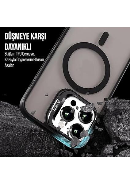 iPhone Için Kılıf Kamera Korumalı Magsafe Wireless Şarj Özellikli Mat Şeffaf Renkli Standlı Kılıf (Lens Hediyeli) (Siyah, iPhone 13) modelleri