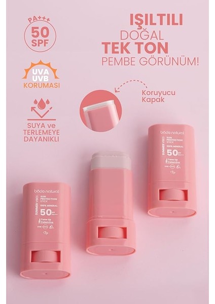 Natural 50 Spf Ton Eşitleyici ve Cilt Aydınlatıcı Pembe Yüksek Korumalı Güneş Stick 16 G fiyatları
